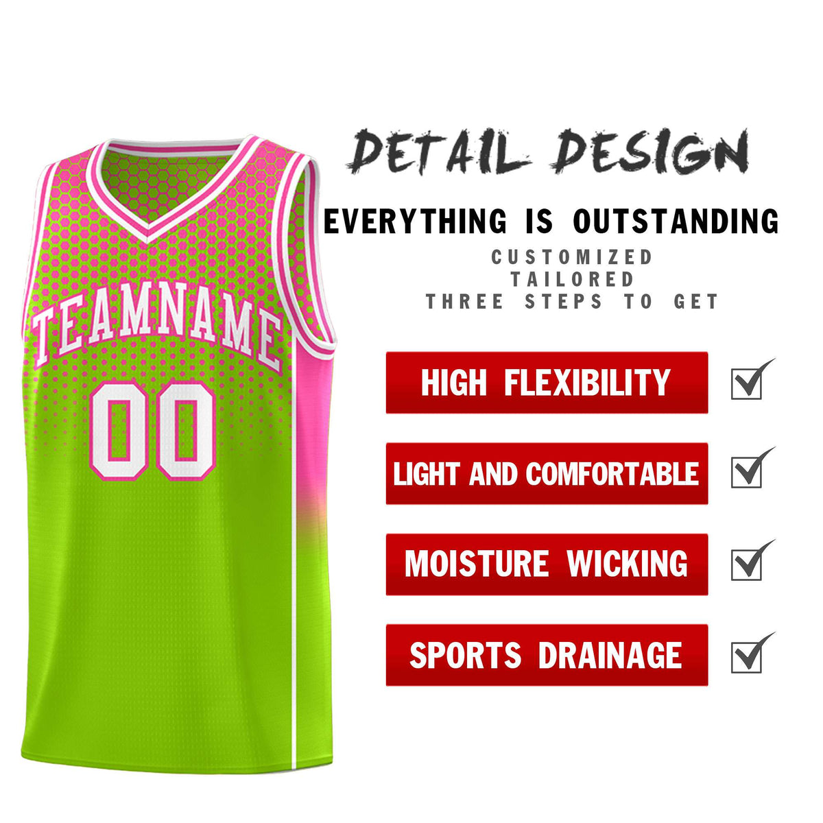 Custom Neon Green Pink Reversible Side Gradient Sports Uniform Dot Pattern Basketball Jersey Kits