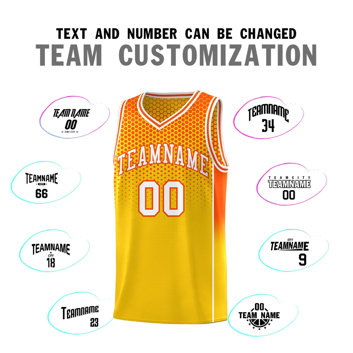 Custom Gold Orange Reversible Side Gradient Sports Uniform Dot Pattern Basketball Jersey Kits