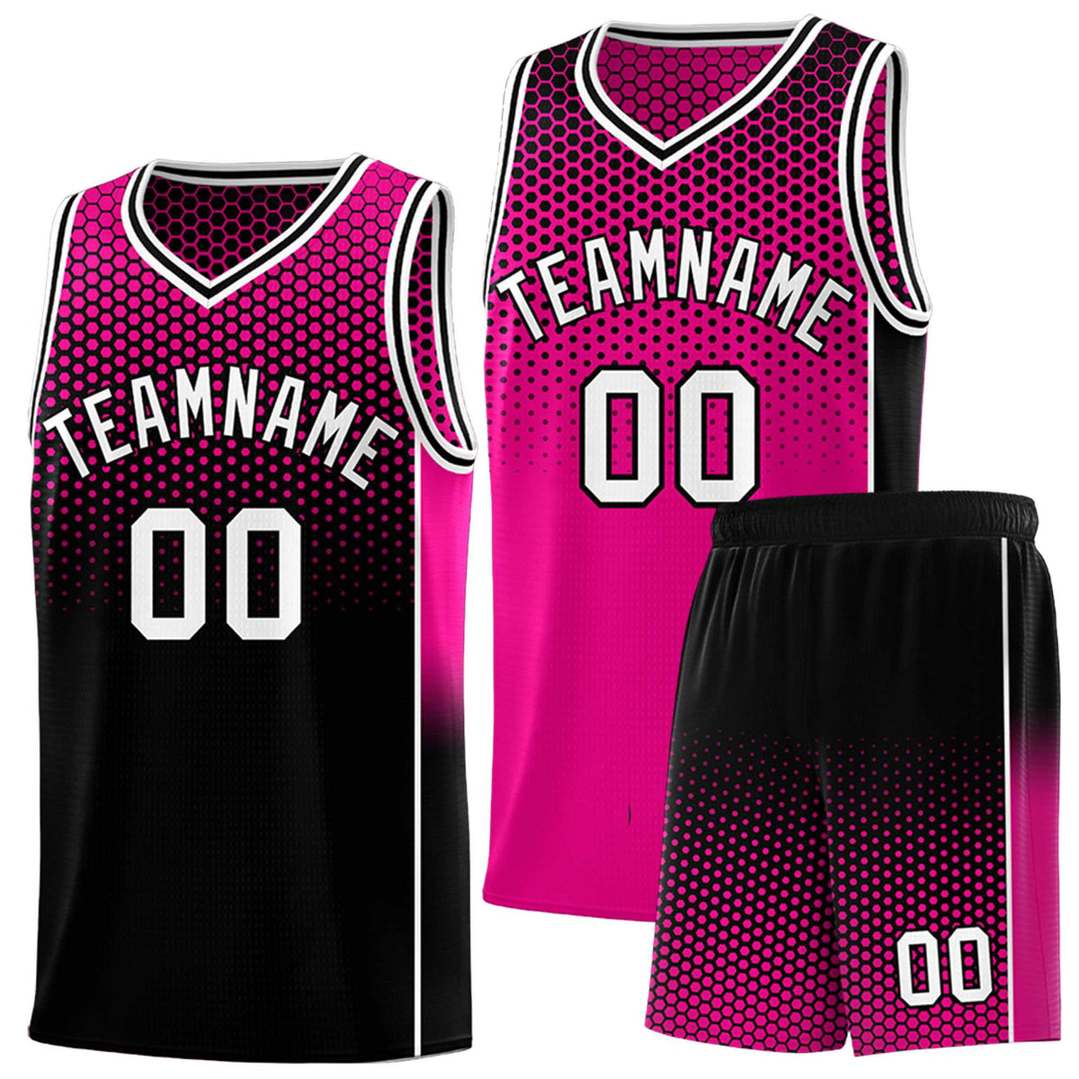 Custom Rose Red Black Reversible Side Gradient Sports Uniform Dot Pattern Basketball Jersey Kits