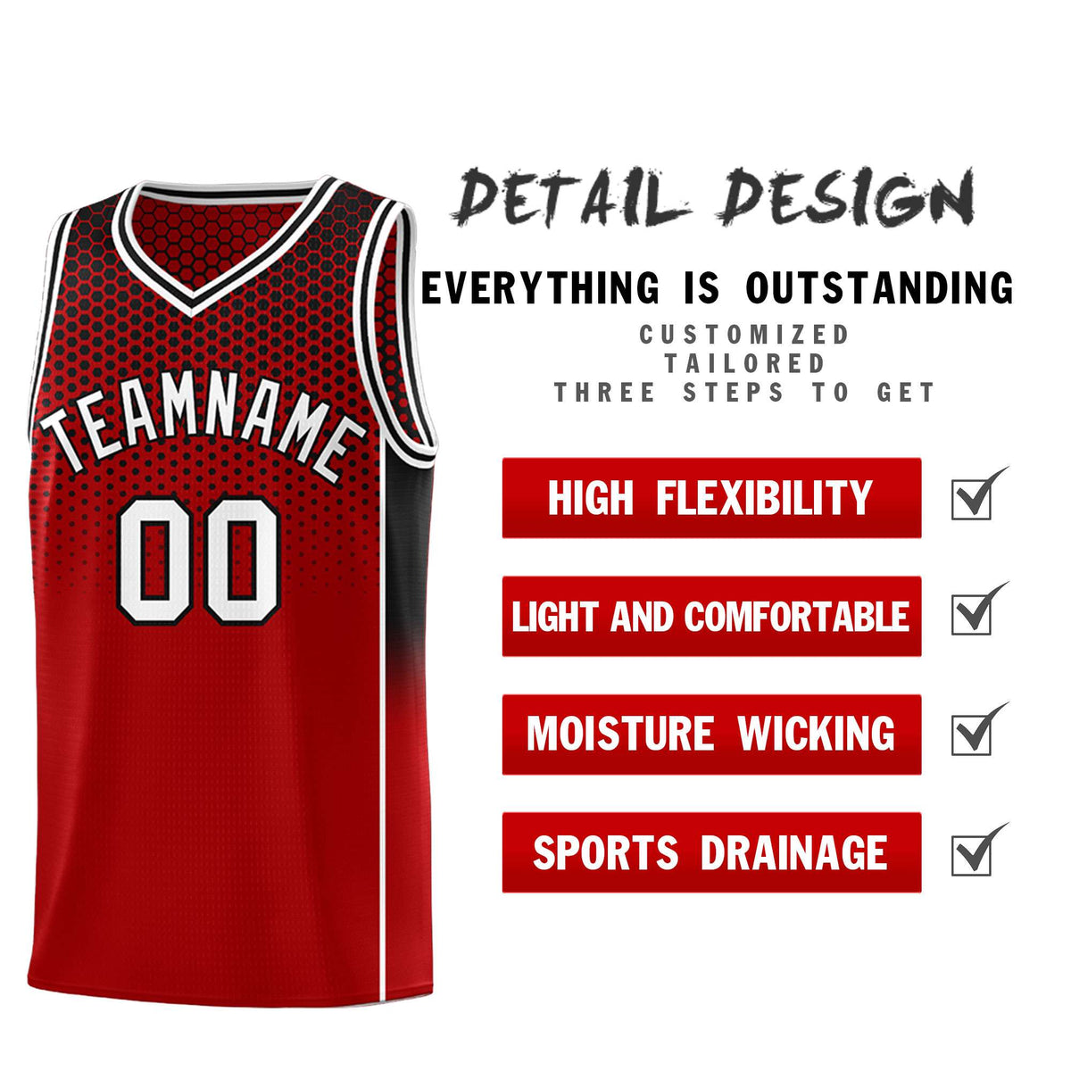Custom Red Black Reversible Side Gradient Sports Uniform Dot Pattern Basketball Jersey Kits
