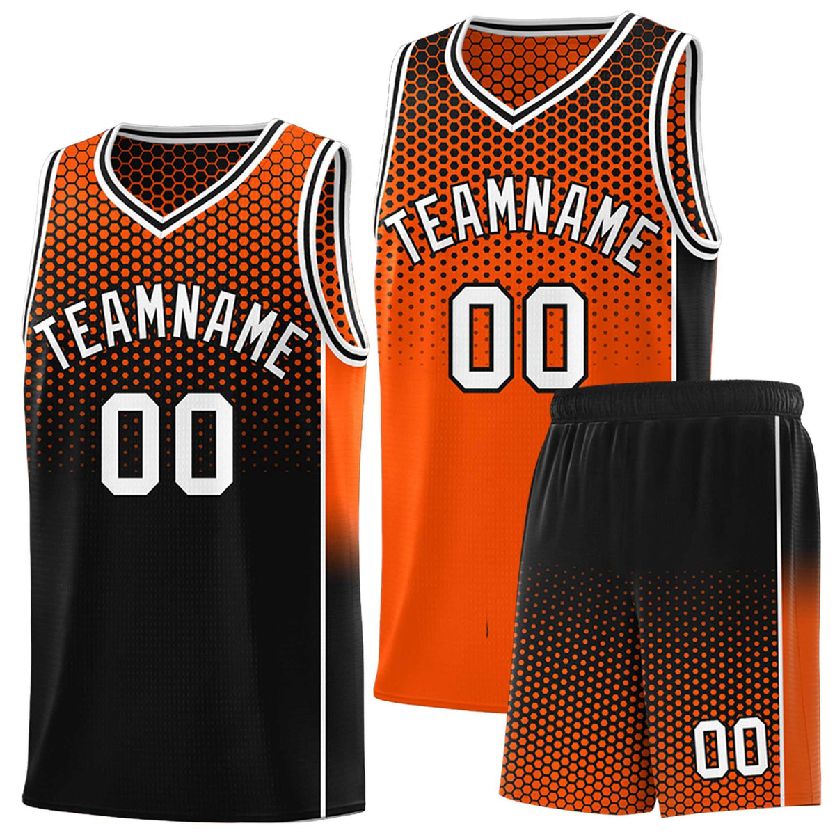 Custom Orange Black Reversible Side Gradient Sports Uniform Dot Pattern Basketball Jersey Kits