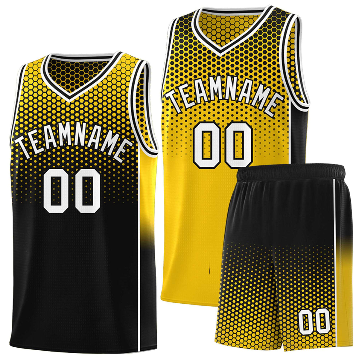 Custom Gold Black Reversible Side Gradient Sports Uniform Dot Pattern Basketball Jersey Kits