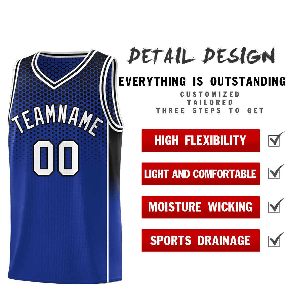 Custom Royal Black Reversible Side Gradient Sports Uniform Dot Pattern Basketball Jersey Kits