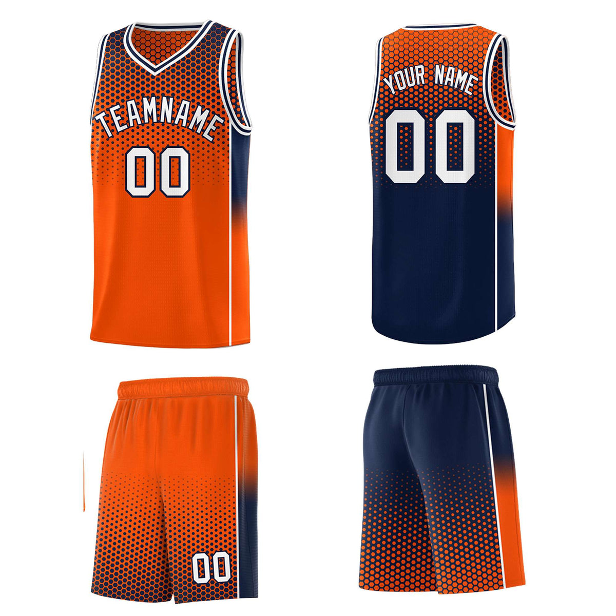Custom Orange Navy Reversible Side Gradient Sports Uniform Dot Pattern Basketball Jersey Kits