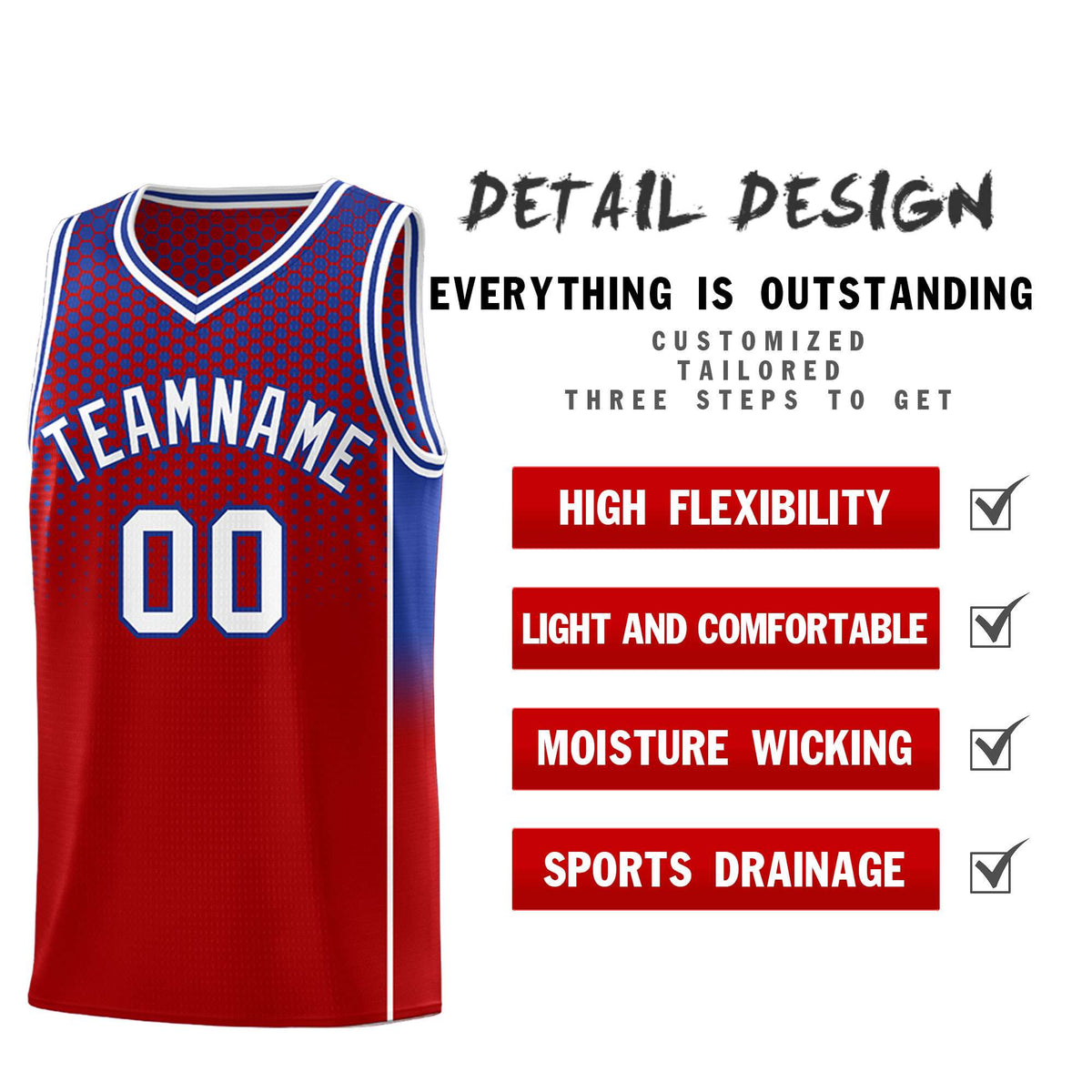 Custom Red Royal Reversible Side Gradient Sports Uniform Dot Pattern Basketball Jersey Kits
