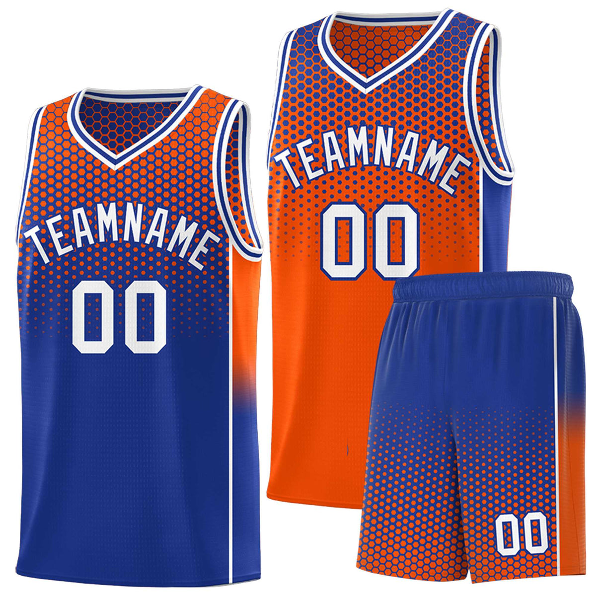 Custom Orange Royal Reversible Side Gradient Sports Uniform Dot Pattern Basketball Jersey Kits