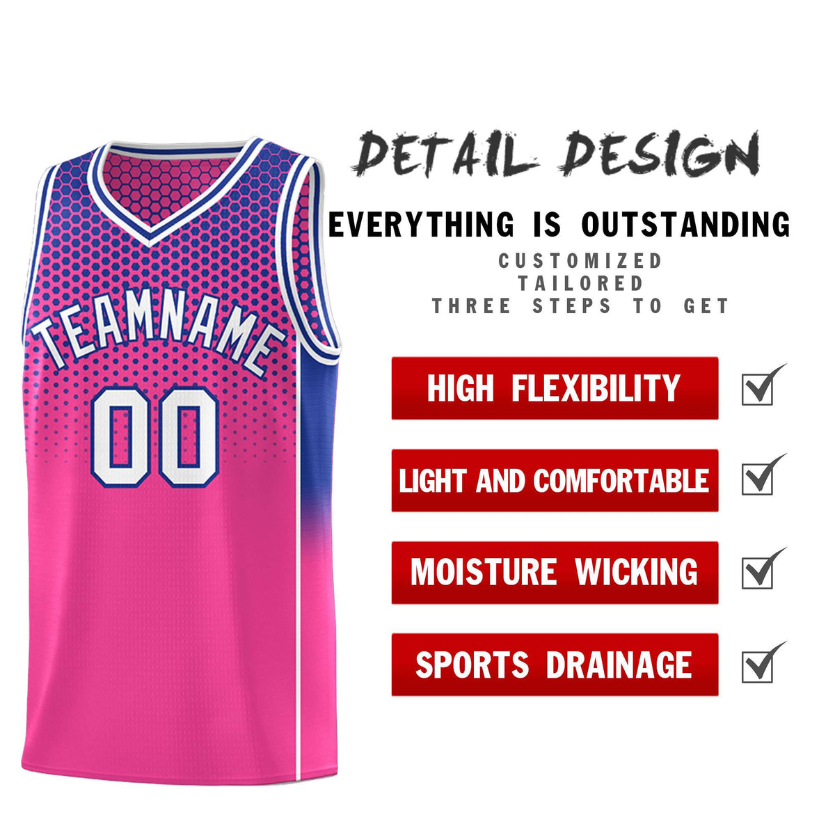 Custom Pink Royal Reversible Side Gradient Sports Uniform Dot Pattern Basketball Jersey Kits
