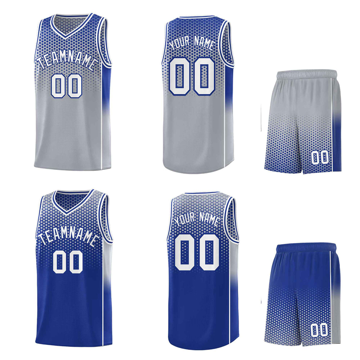 Custom Gray Royal Reversible Side Gradient Sports Uniform Dot Pattern Basketball Jersey Kits