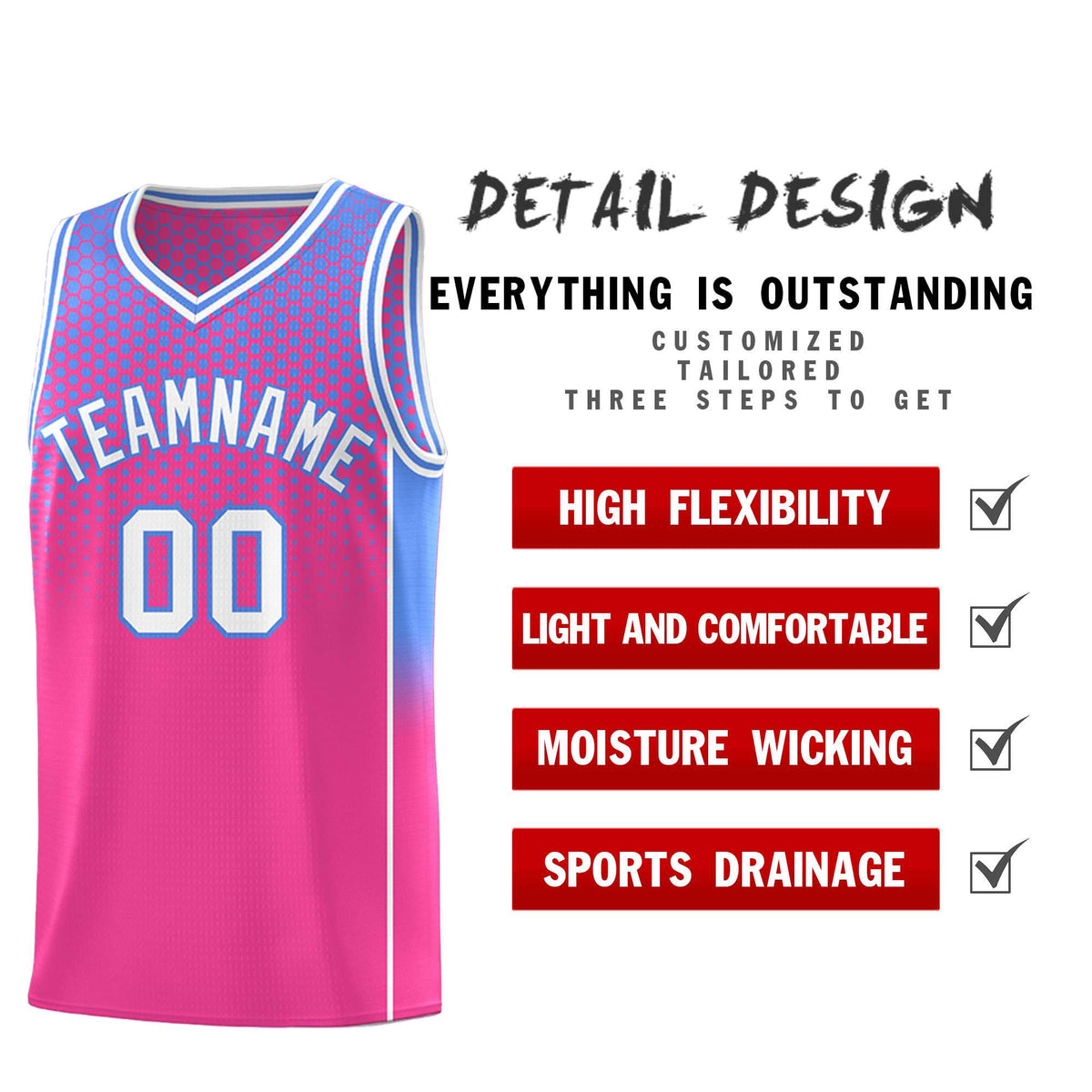 Custom Pink Light Blue Reversible Side Gradient Sports Uniform Dot Pattern Basketball Jersey Kits