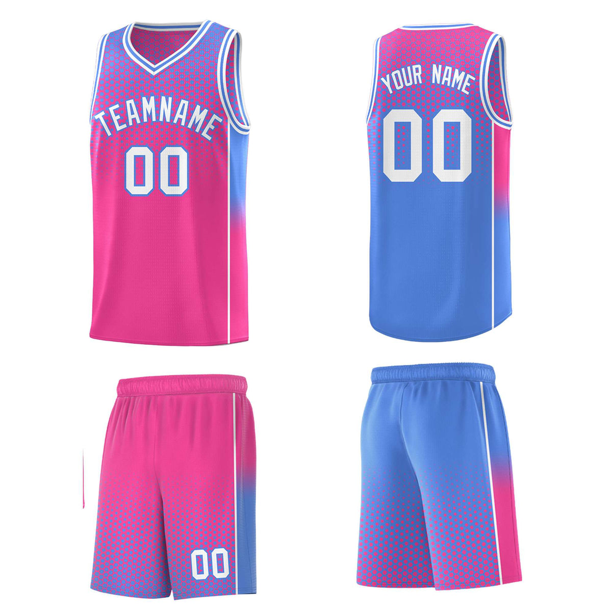 Custom Pink Light Blue Reversible Side Gradient Sports Uniform Dot Pattern Basketball Jersey Kits