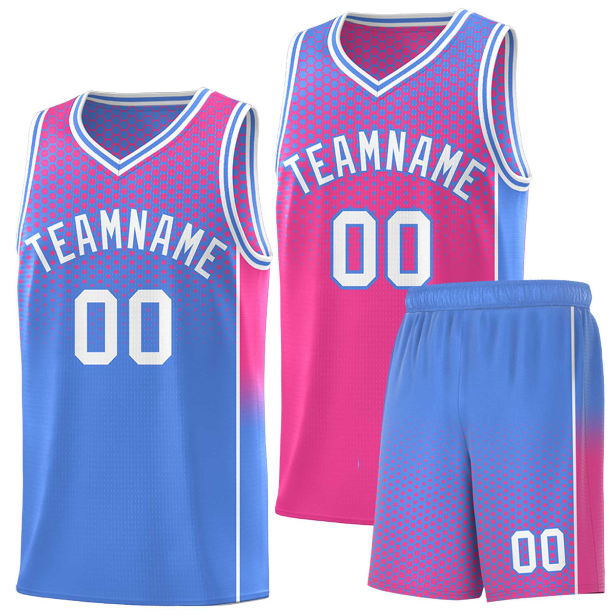 Custom Pink Light Blue Reversible Side Gradient Sports Uniform Dot Pattern Basketball Jersey Kits