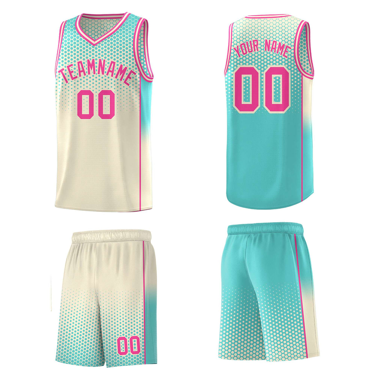 Custom Cream Bright Green Reversible Side Gradient Sports Uniform Dot Pattern Basketball Jersey Kits