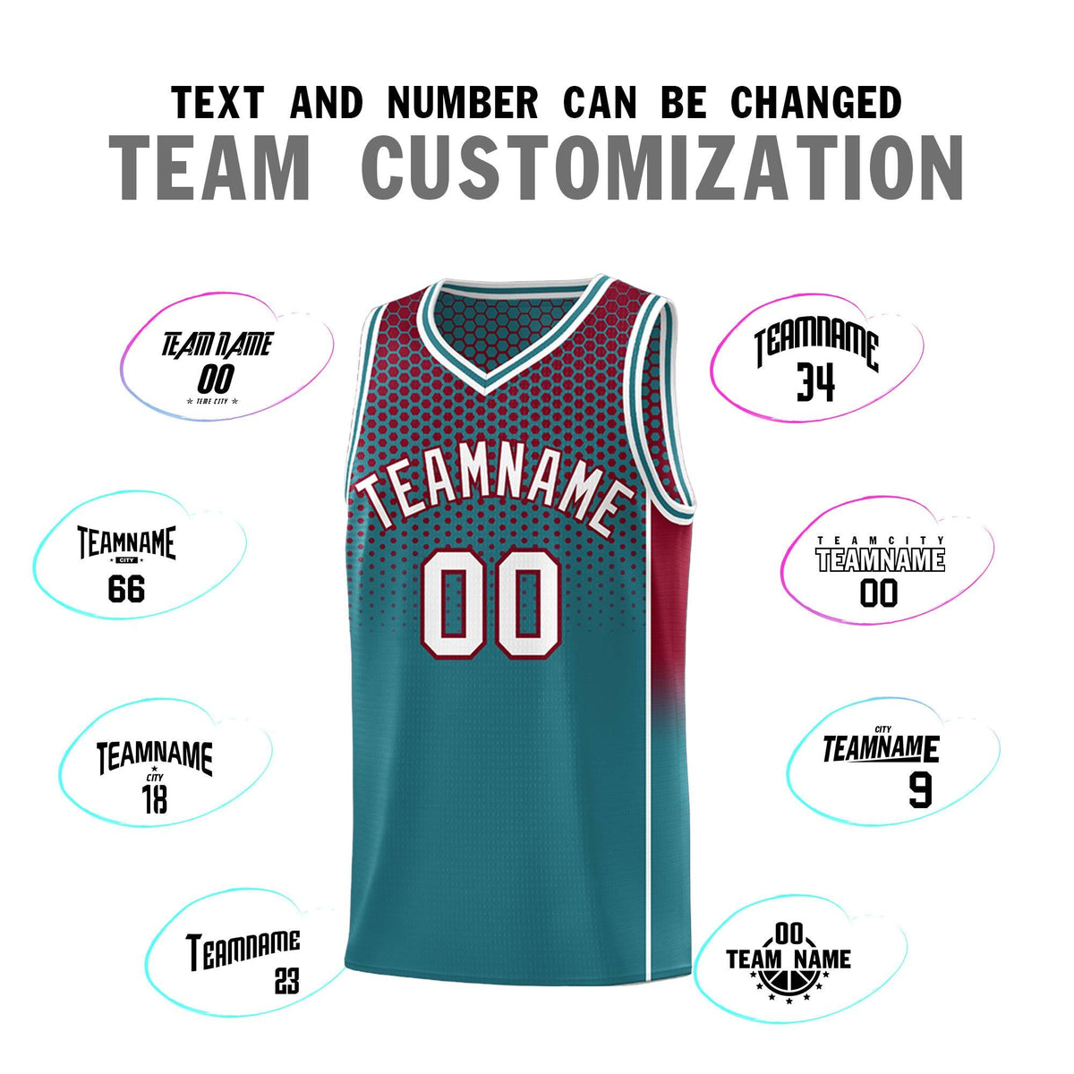 Custom Teal Crimson Reversible Side Gradient Sports Uniform Dot Pattern Basketball Jersey Kits
