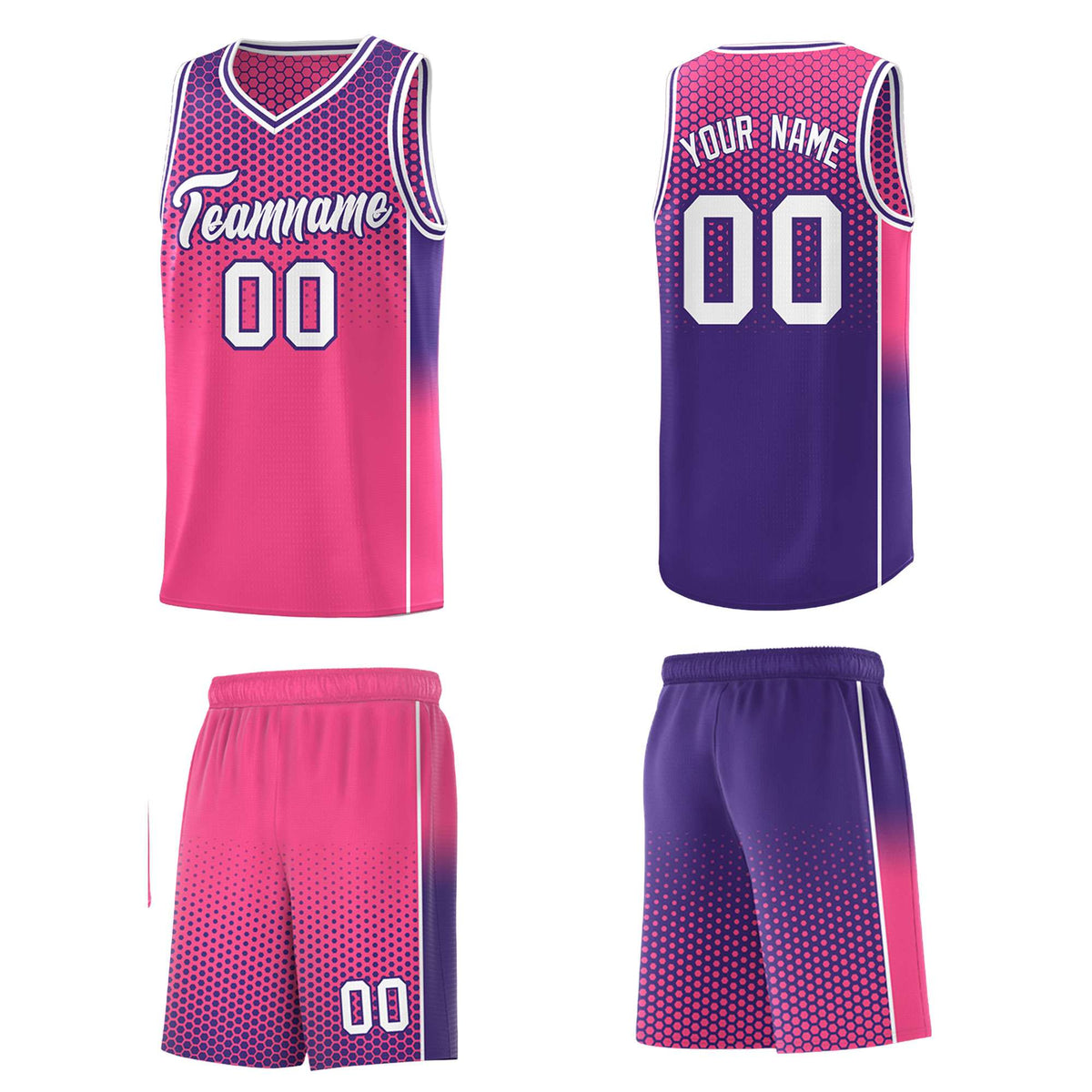 Custom Pink Purple Reversible Side Gradient Sports Uniform Dot Pattern Basketball Jersey Kits