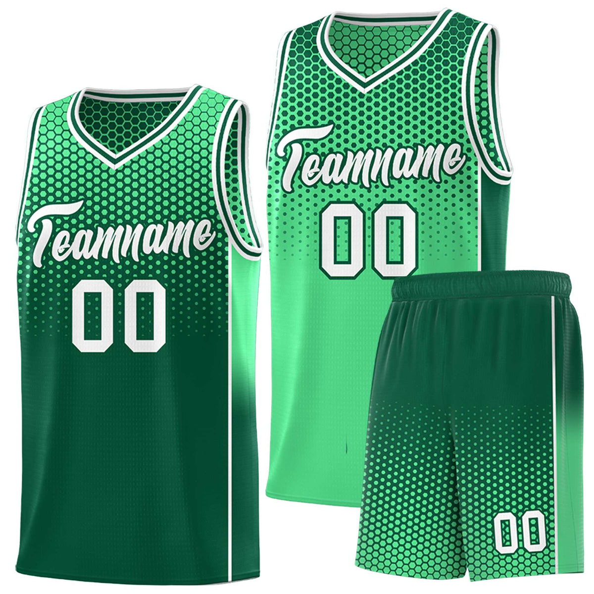 Custom Green Kelly Green Reversible Side Gradient Sports Uniform Dot Pattern Basketball Jersey Kits