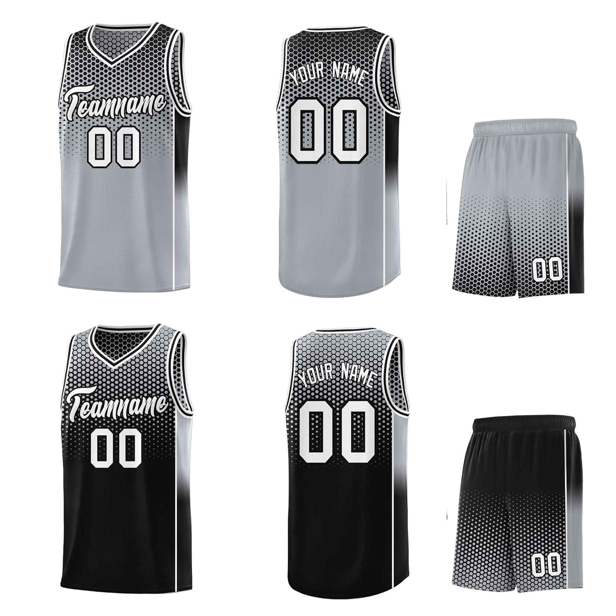 Custom Gray Black Reversible Side Gradient Sports Uniform Dot Pattern Basketball Jersey Kits