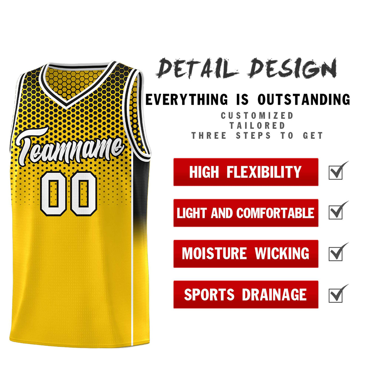 Custom Gold Black Reversible Side Gradient Sports Uniform Dot Pattern Basketball Jersey Kits
