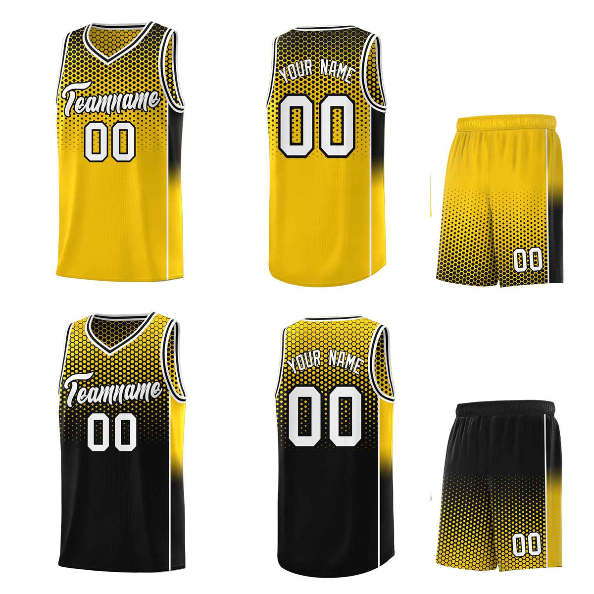 Custom Gold Black Reversible Side Gradient Sports Uniform Dot Pattern Basketball Jersey Kits
