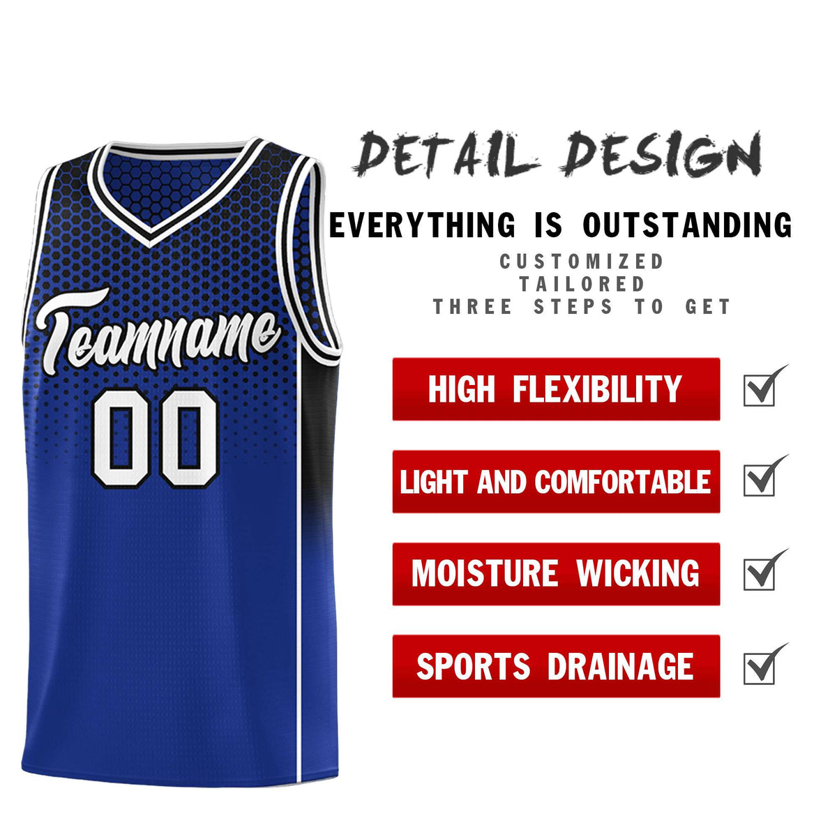 Custom Royal Black Reversible Side Gradient Sports Uniform Dot Pattern Basketball Jersey Kits