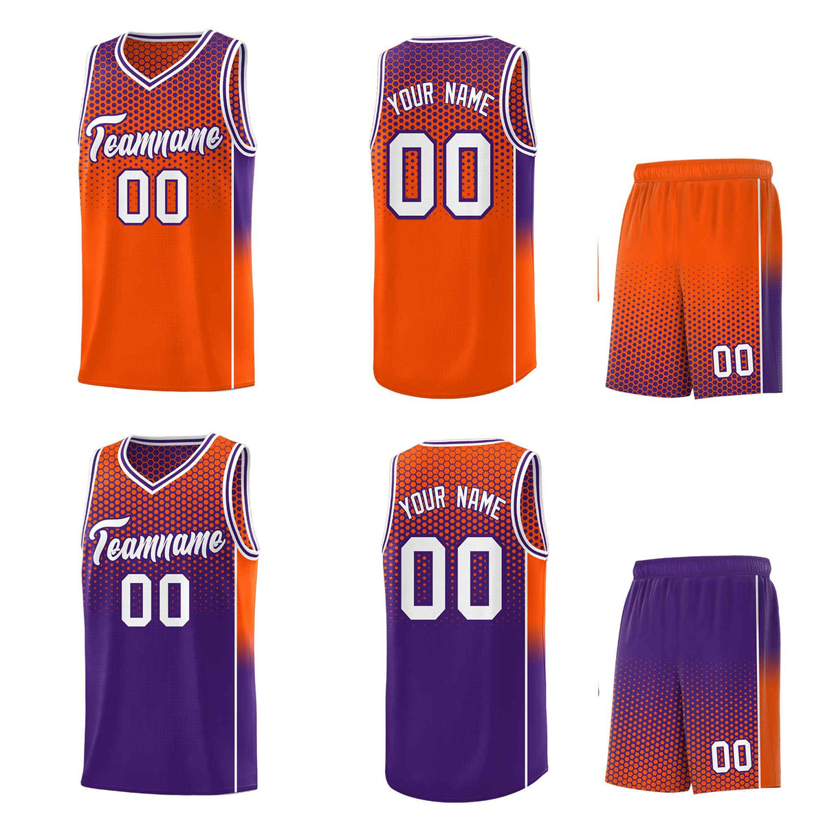 Custom Orange Purple Reversible Side Gradient Sports Uniform Dot Pattern Basketball Jersey Kits