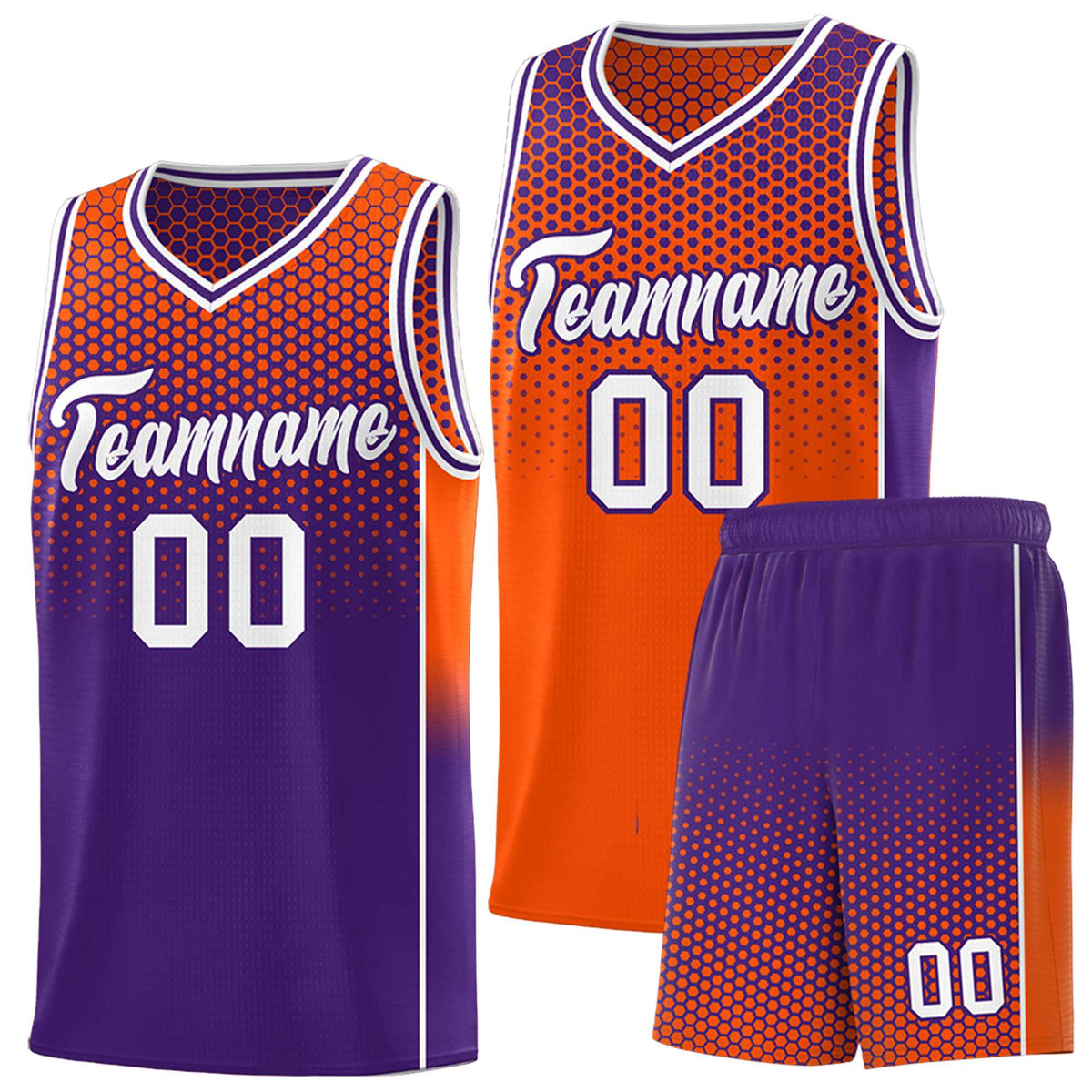 Custom Orange Purple Reversible Side Gradient Sports Uniform Dot Pattern Basketball Jersey Kits