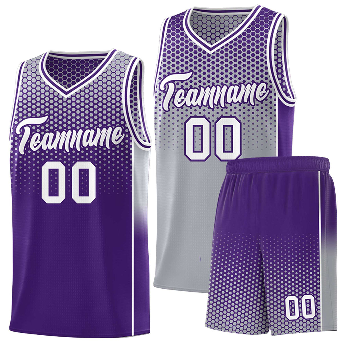 Custom Gray Purple Reversible Side Gradient Sports Uniform Dot Pattern Basketball Jersey Kits