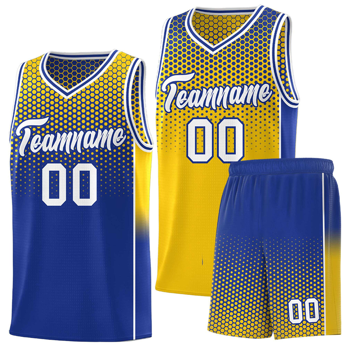 Custom Gold Royal Reversible Side Gradient Sports Uniform Dot Pattern Basketball Jersey Kits