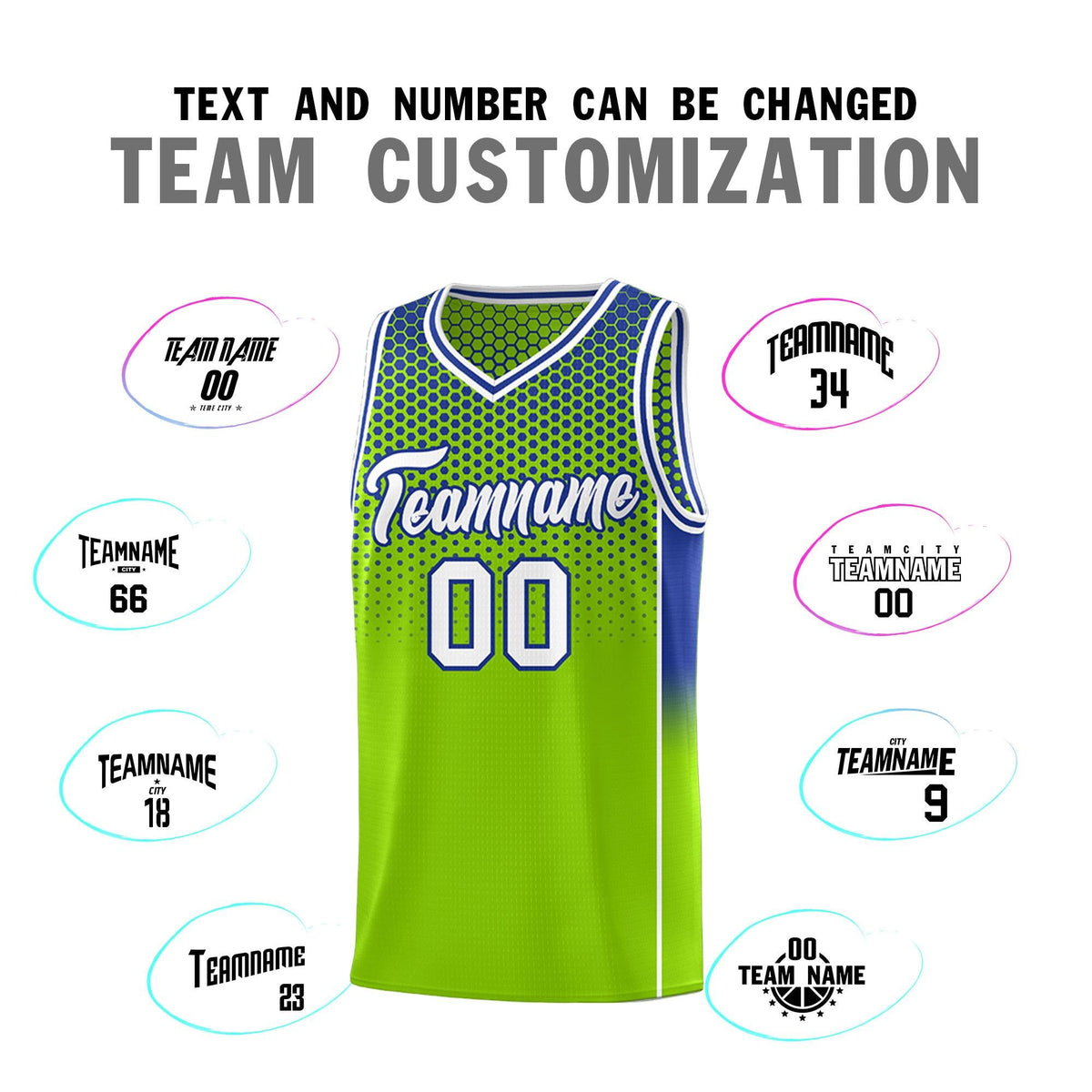 Custom Neon Green Royal Reversible Side Gradient Sports Uniform Dot Pattern Basketball Jersey Kits