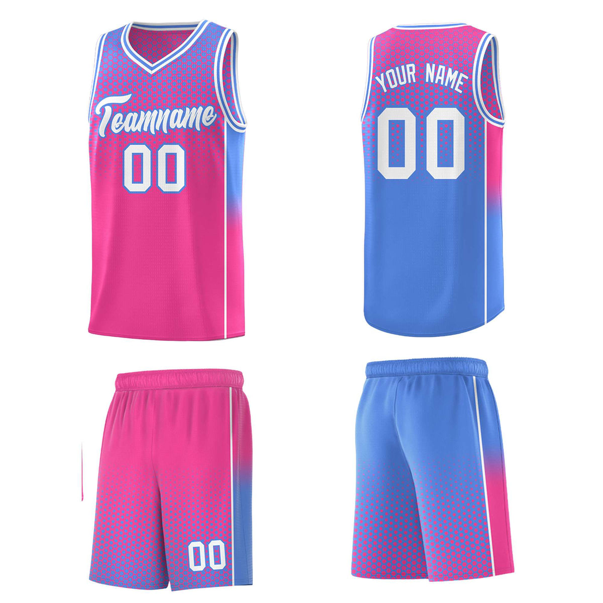 Custom Pink Light Blue Reversible Side Gradient Sports Uniform Dot Pattern Basketball Jersey Kits