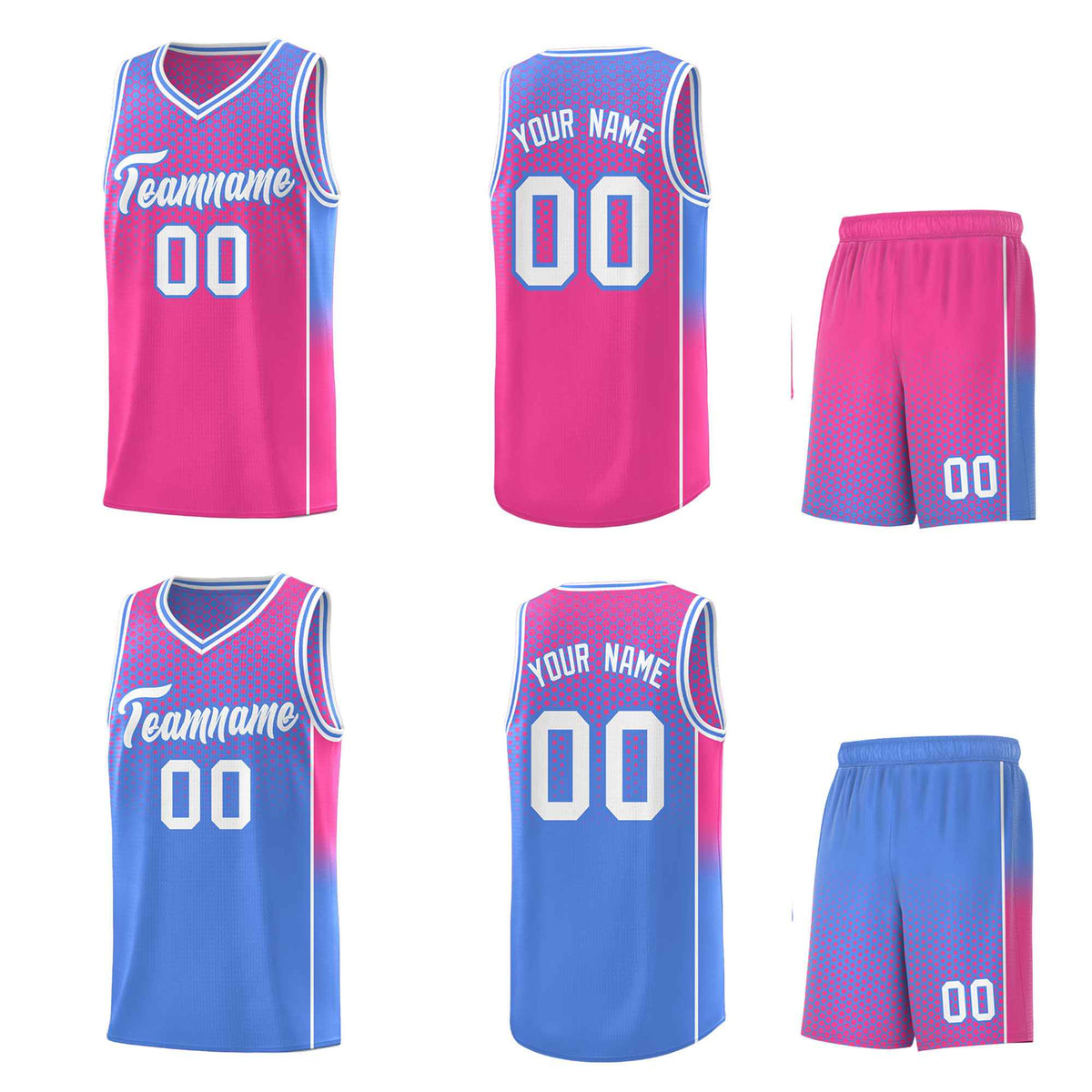 Custom Pink Light Blue Reversible Side Gradient Sports Uniform Dot Pattern Basketball Jersey Kits