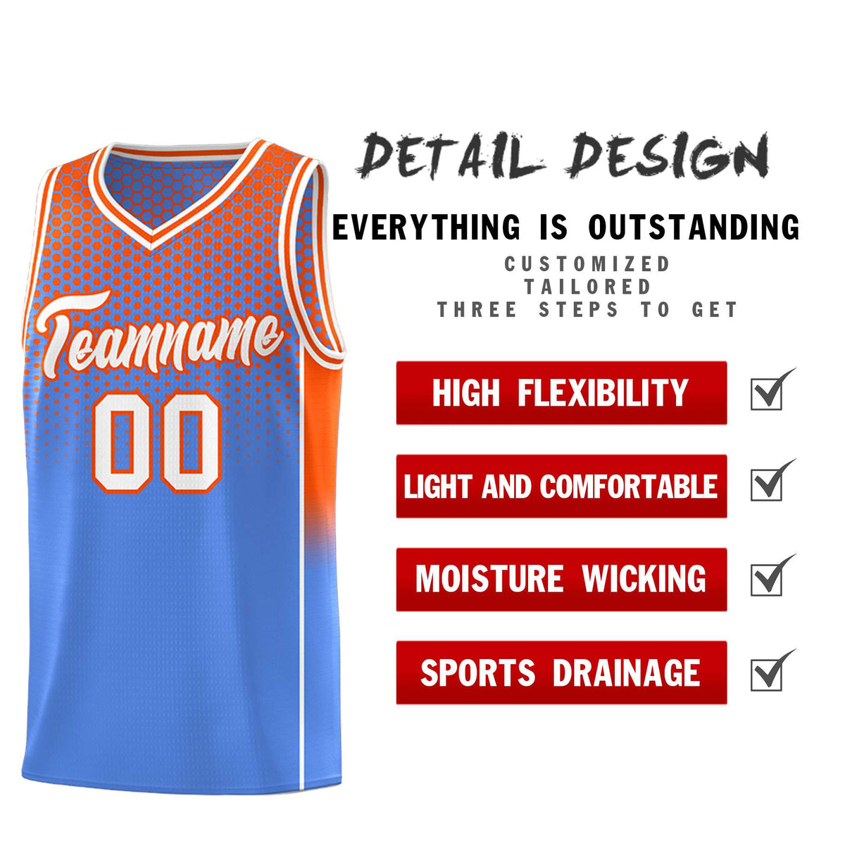 Custom Light Blue Orange Reversible Side Gradient Sports Uniform Dot Pattern Basketball Jersey Kits