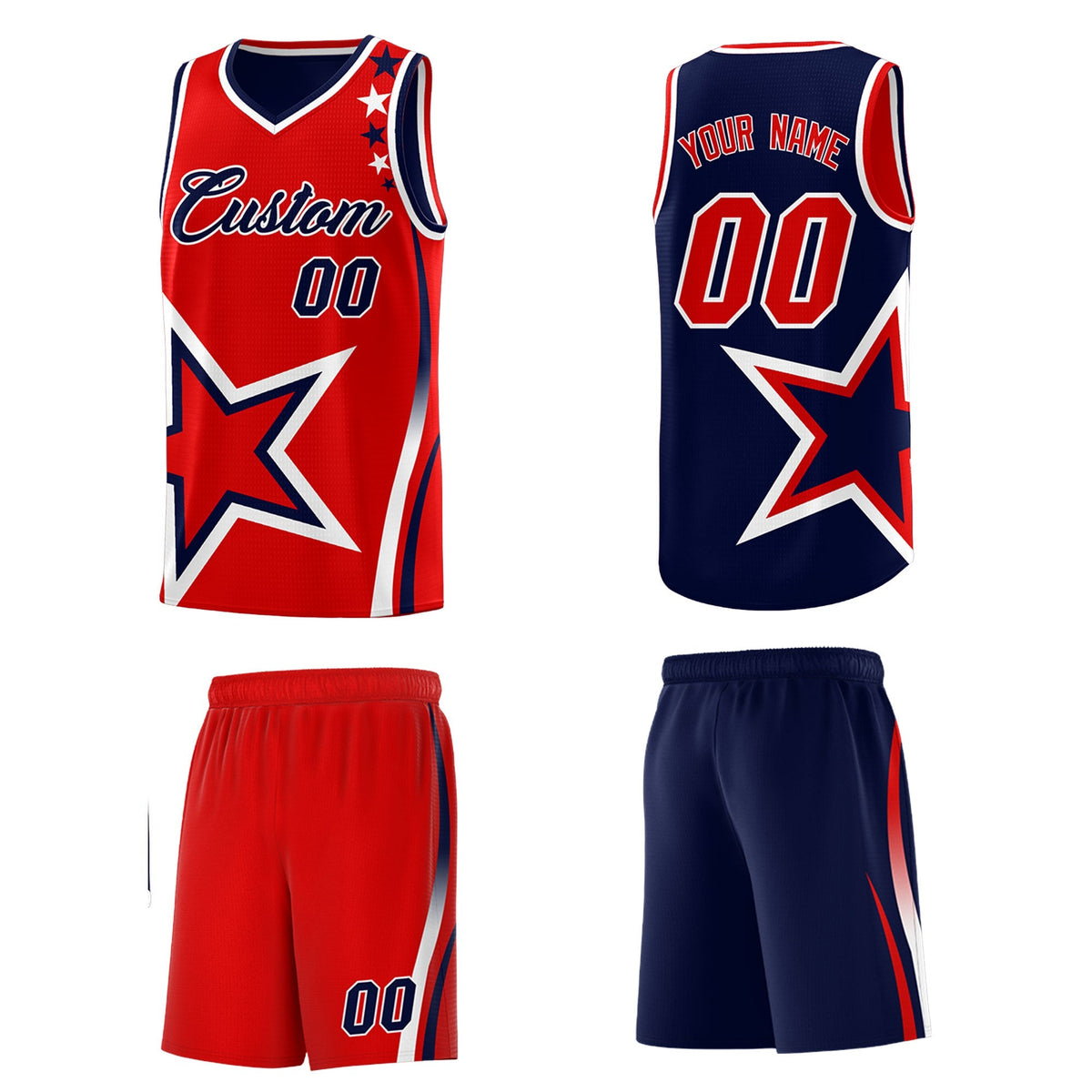 Custom Navy Red White Star Series Reversible Sets Basketball Jersey| KXKSHOP