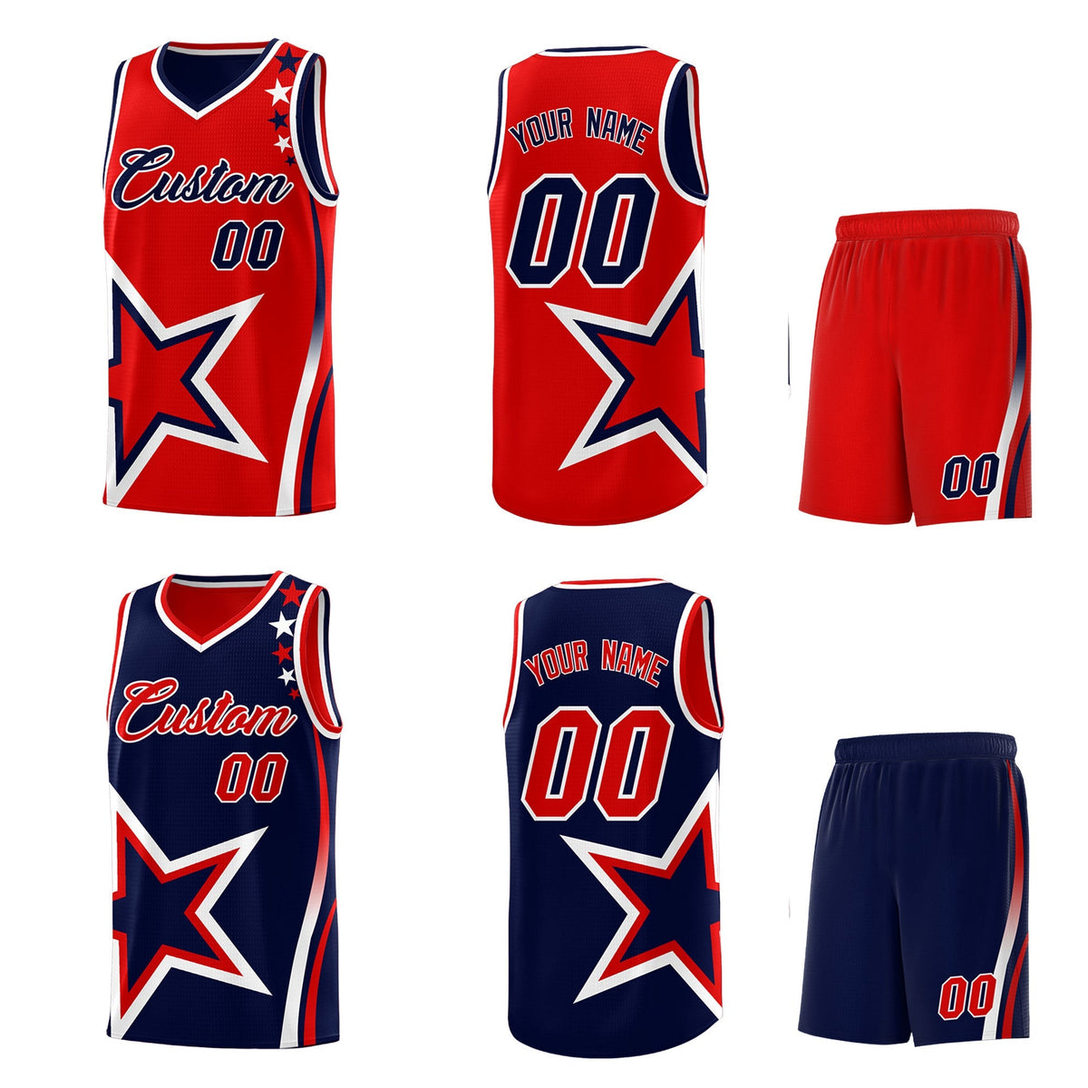 Custom Navy Red White Star Series Reversible Sets Basketball Jersey| KXKSHOP