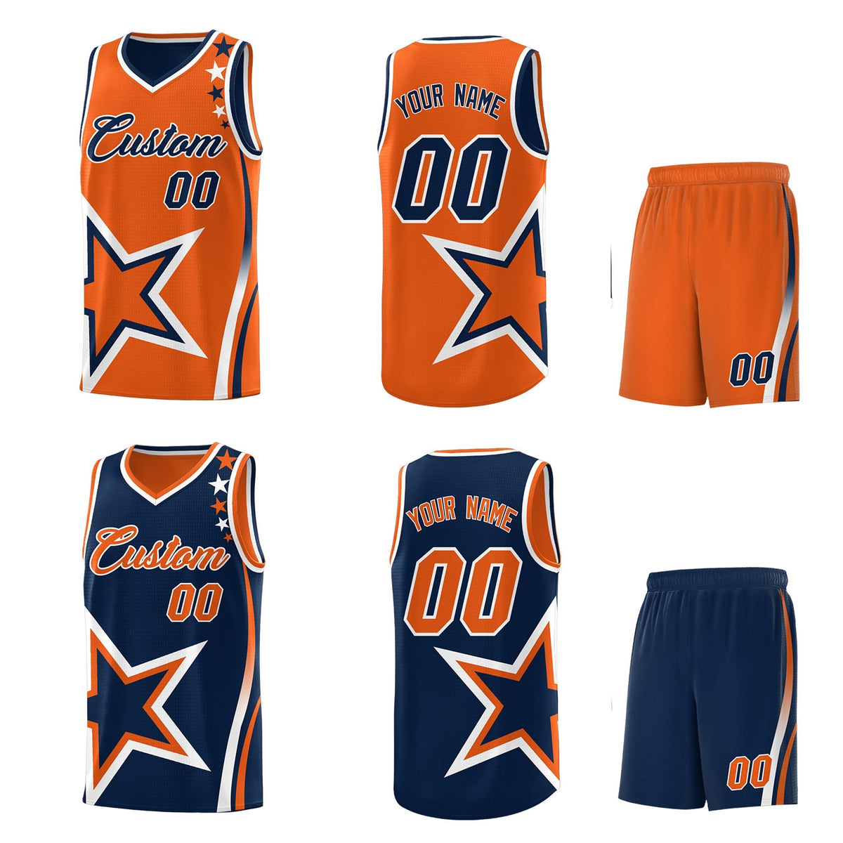 Custom Navy Orange White Star Series Reversible Sets Basketball Jersey| KXKSHOP