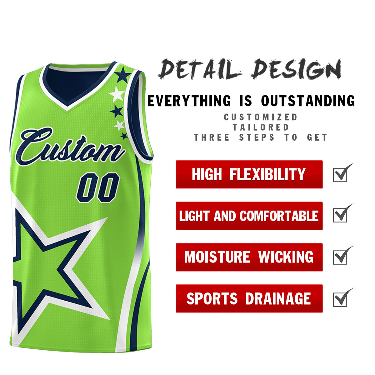 Custom Navy Fluorescent Green White Star Series Reversible Sets Basketball Jersey| KXKSHOP
