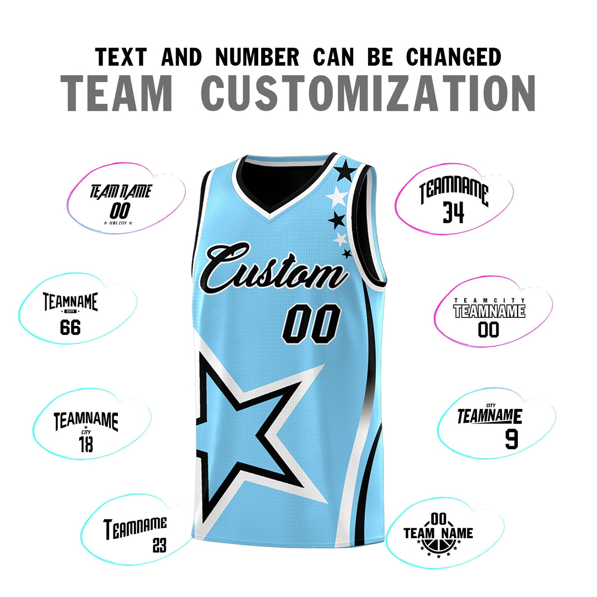 Custom Black Light Blue White Star Series Reversible Sets Basketball Jersey| KXKSHOP
