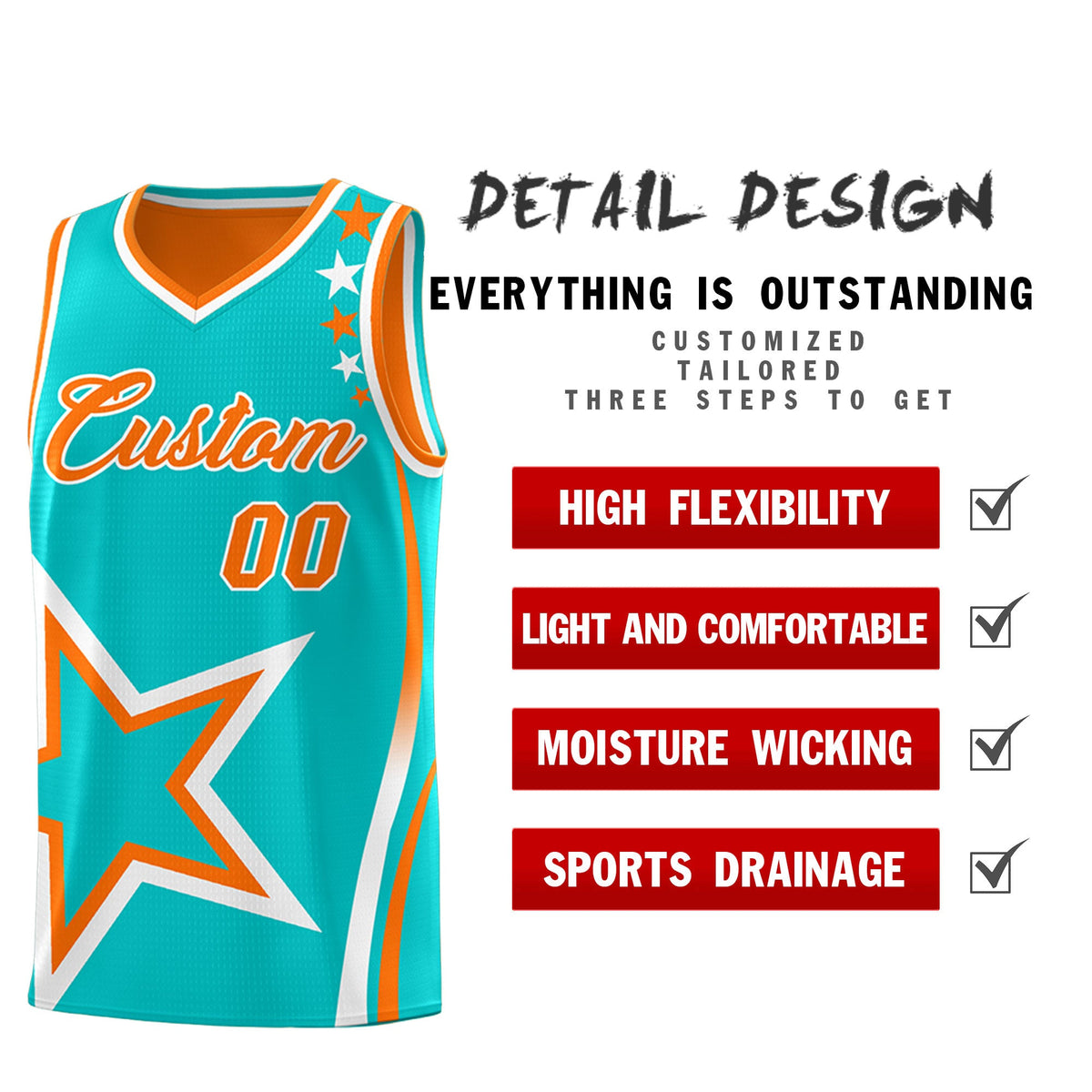 Custom Orange Aqua White Star Series Reversible Sets Basketball Jersey| KXKSHOP