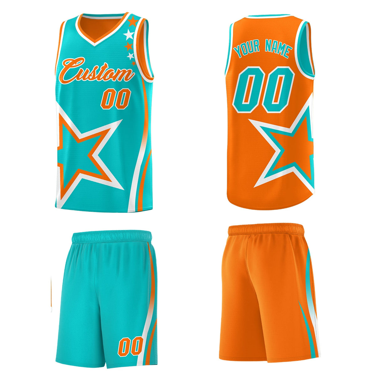Custom Orange Aqua White Star Series Reversible Sets Basketball Jersey| KXKSHOP