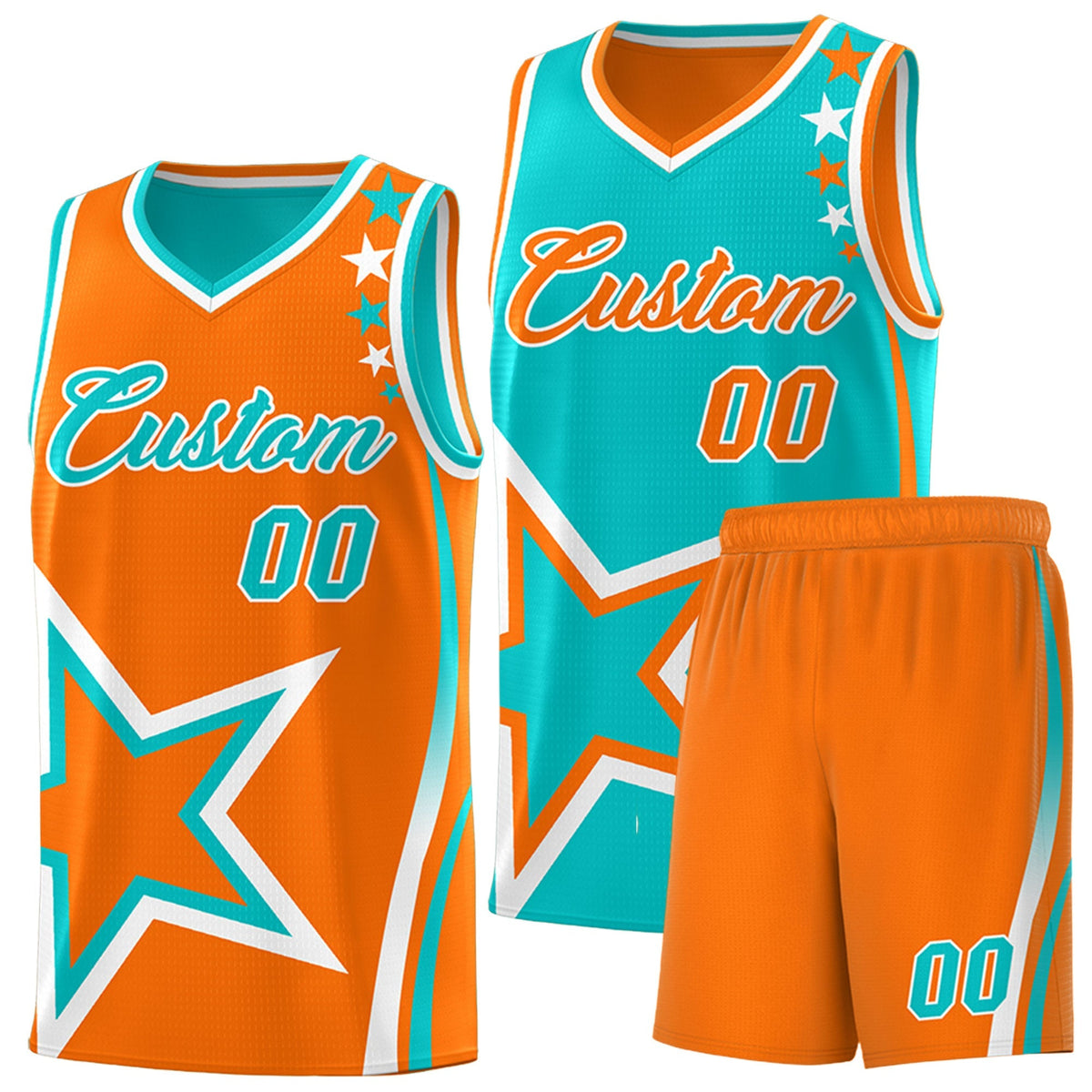 Custom Orange Aqua White Star Series Reversible Sets Basketball Jersey| KXKSHOP