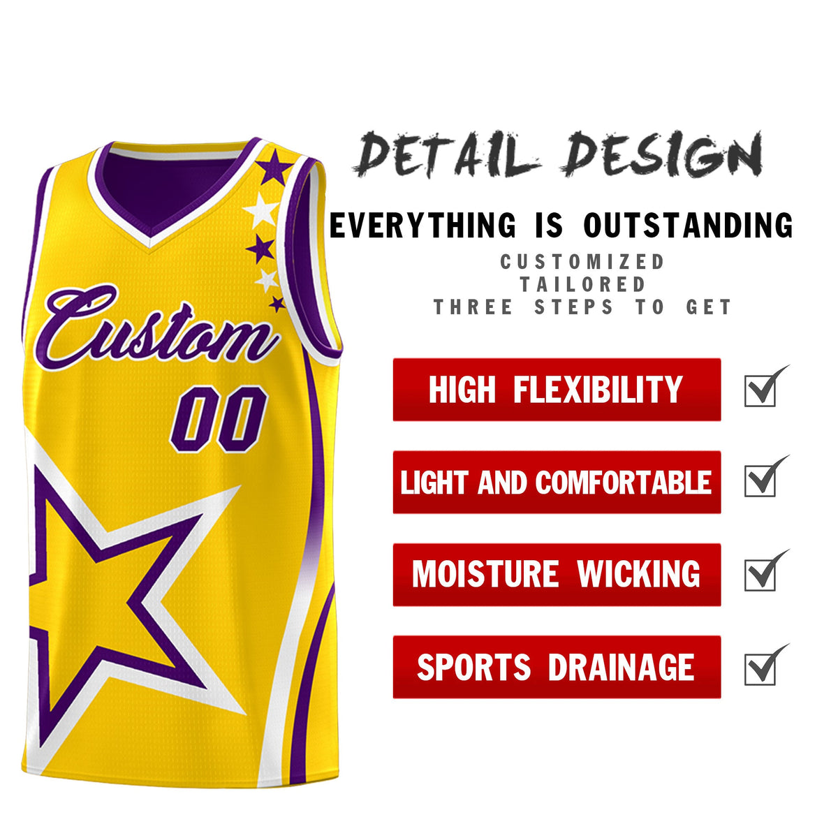 Custom Purple Gold White Star Series Reversible Sets Basketball Jersey| KXKSHOP
