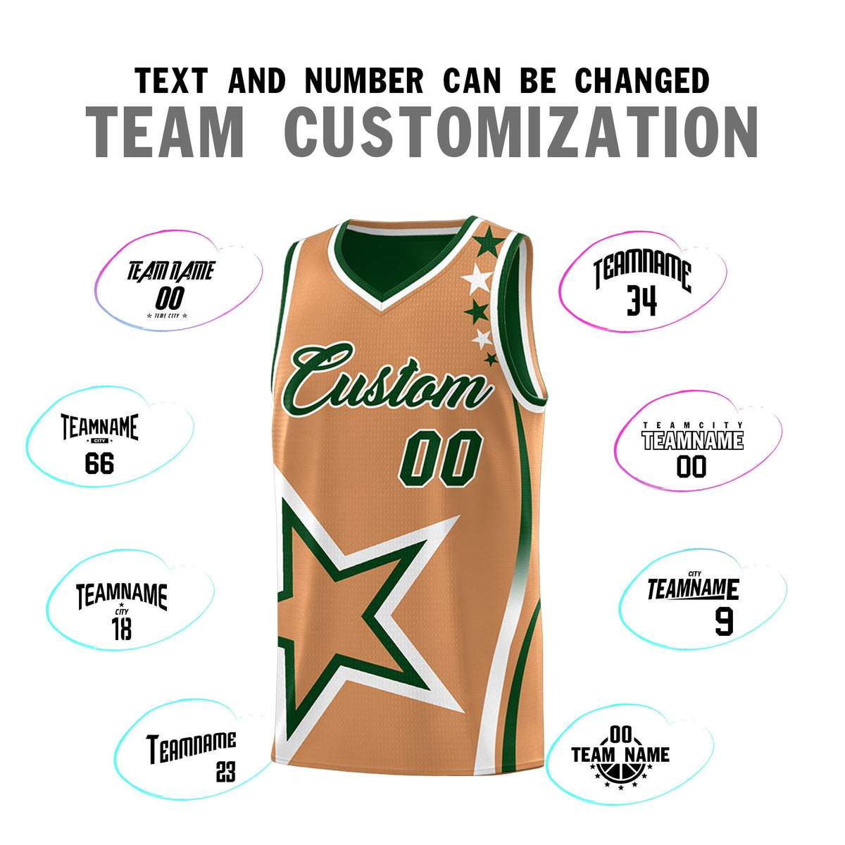 Custom Green Buckskin Brown White Star Series Reversible Sets Basketball Jersey| KXKSHOP