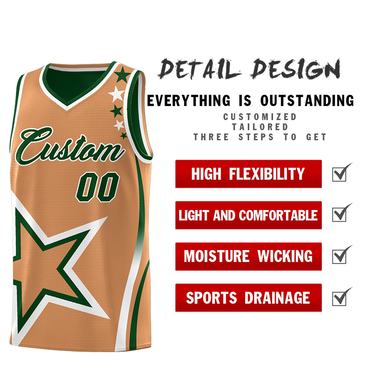 Custom Green Buckskin Brown White Star Series Reversible Sets Basketball Jersey| KXKSHOP