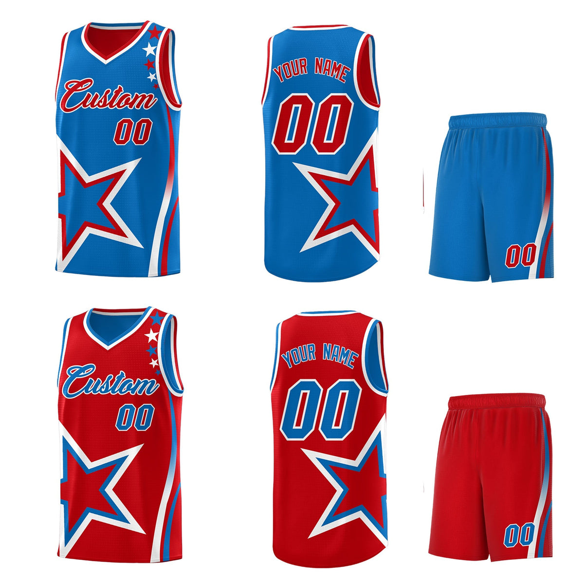 Custom Red Royal White Star Series Reversible Sets Basketball Jersey| KXKSHOP