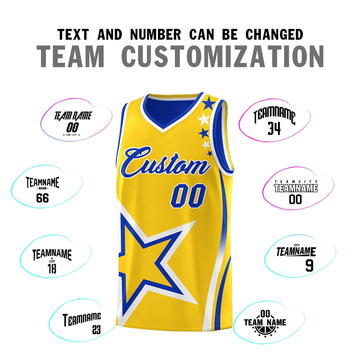 Custom Royal Blue Gold White Star Series Reversible Sets Basketball Jersey| KXKSHOP