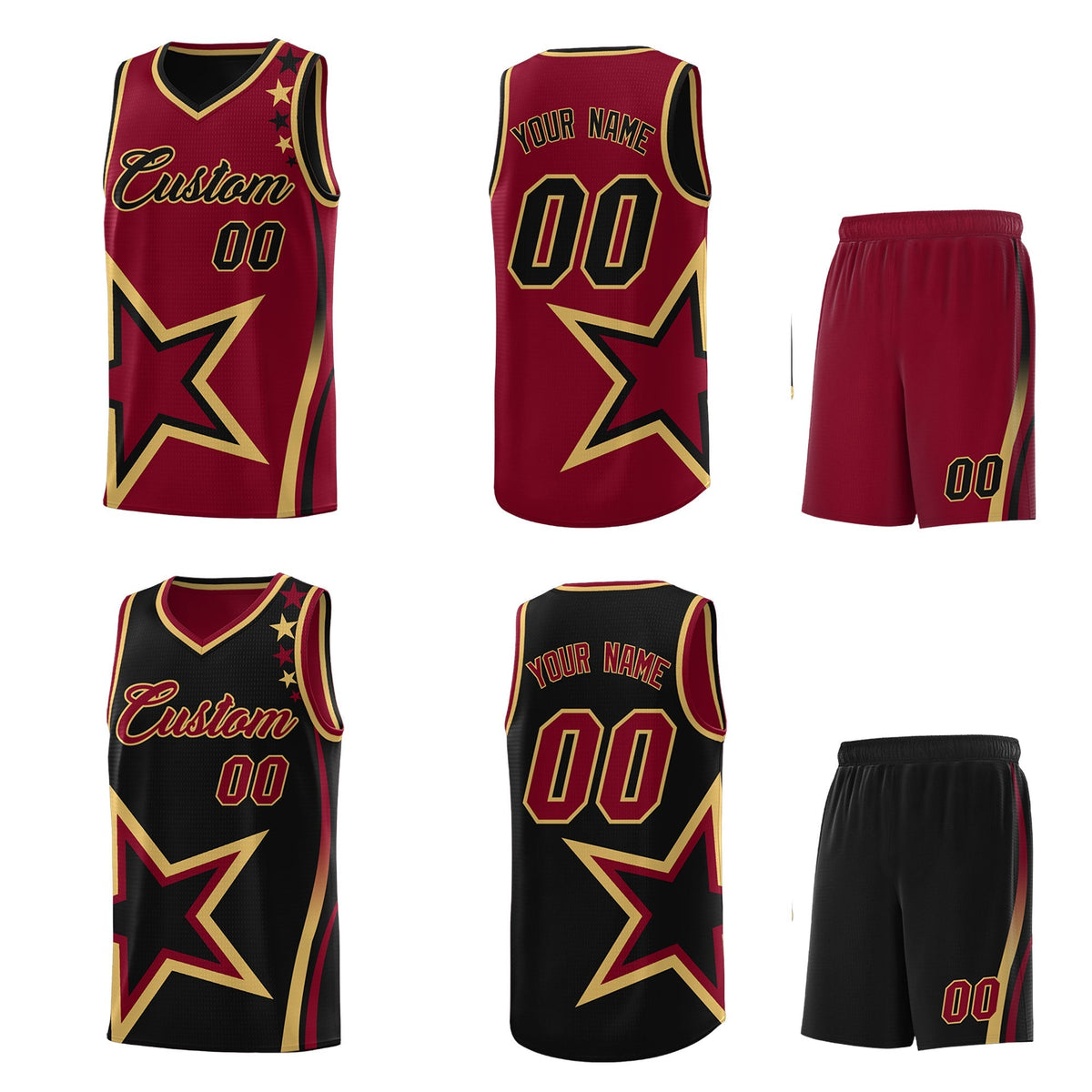 Custom Black Crimson Old Gold Star Series Reversible Sets Basketball Jersey| KXKSHOP