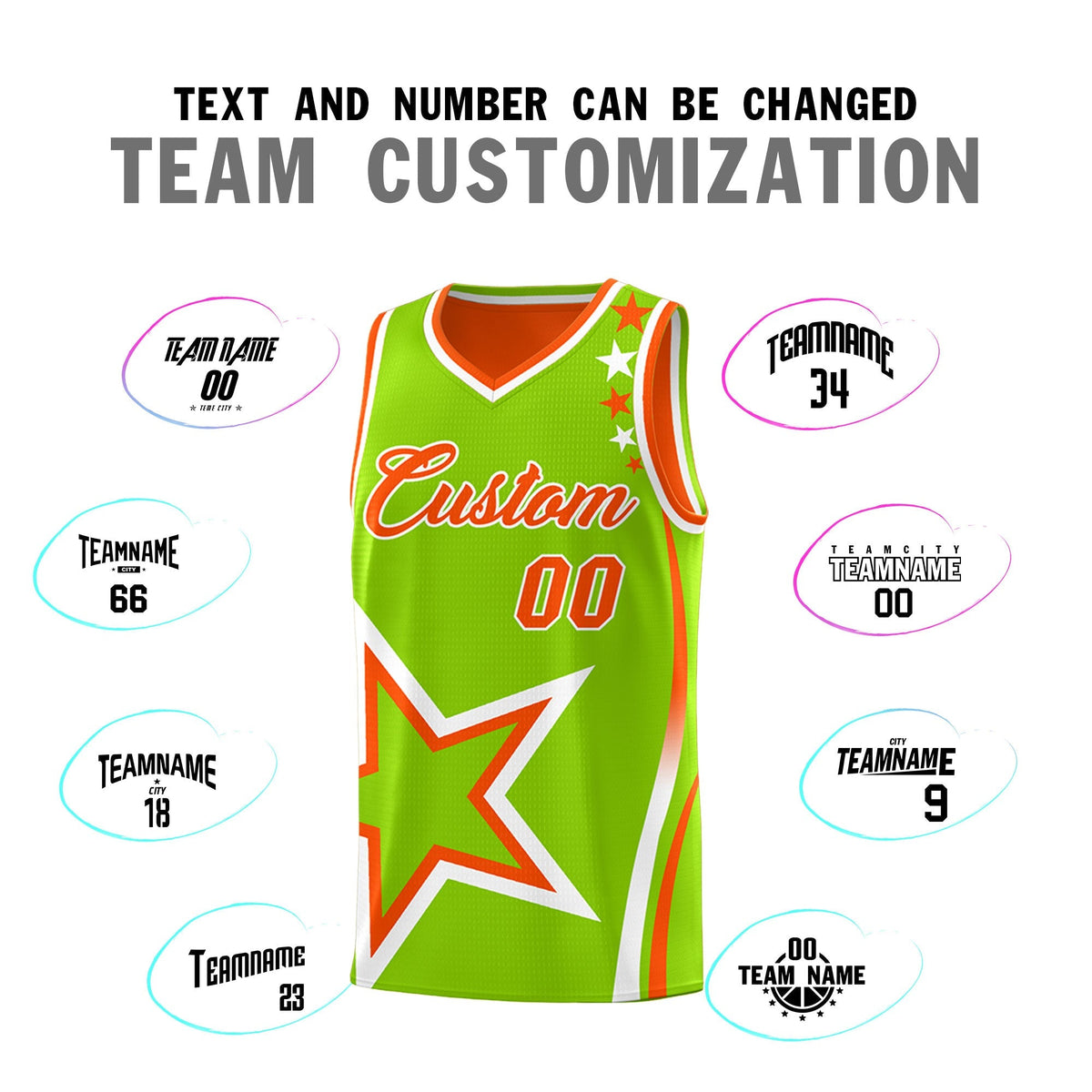 Custom Orange Neon Green White Star Series Reversible Sets Basketball Jersey| KXKSHOP