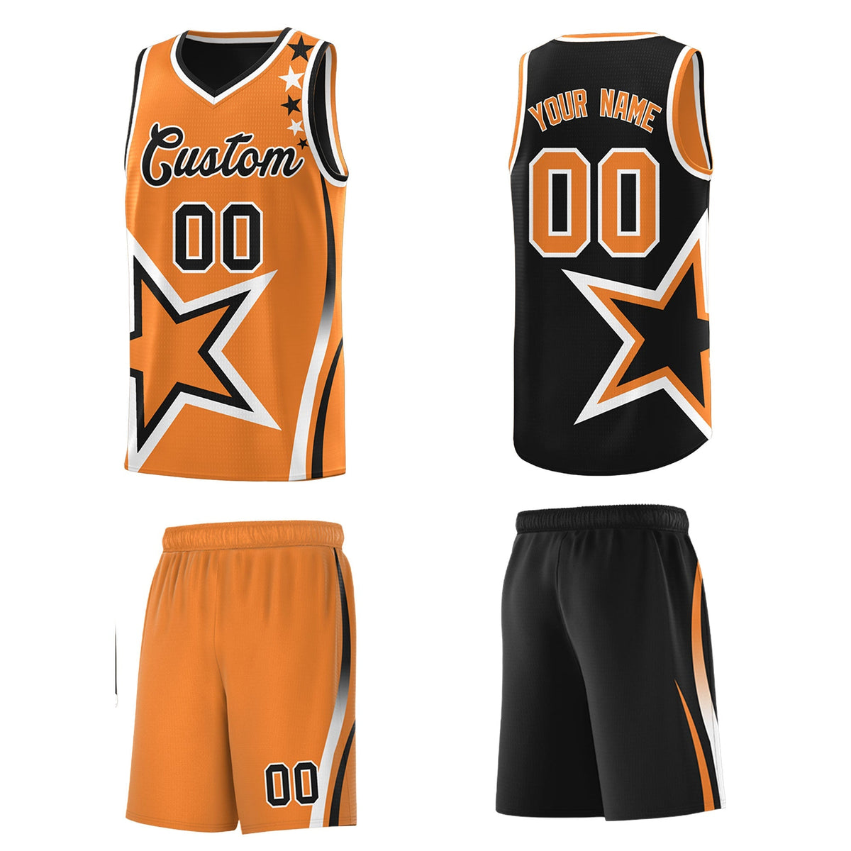 Custom Black Gold Orange White Star Series Reversible Sets Basketball Jersey| KXKSHOP