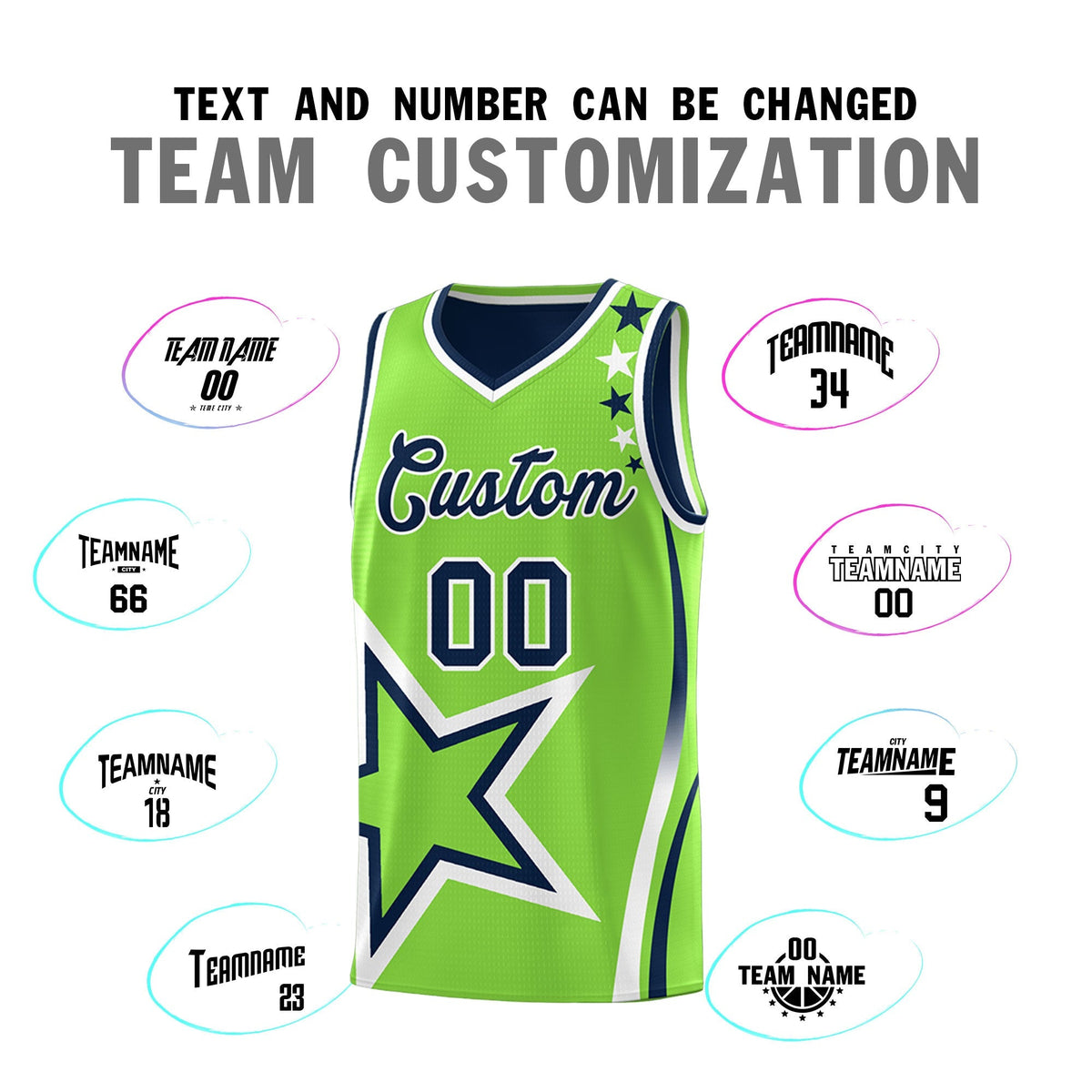 Custom Navy Fluorescent Green White Star Series Reversible Sets Basketball Jersey| KXKSHOP