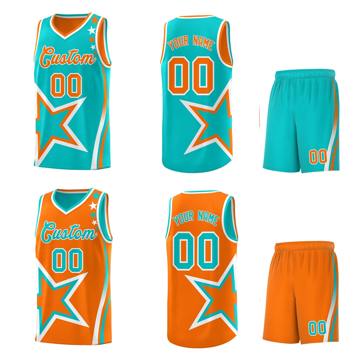 Custom Orange Aqua White Star Series Reversible Sets Basketball Jersey| KXKSHOP