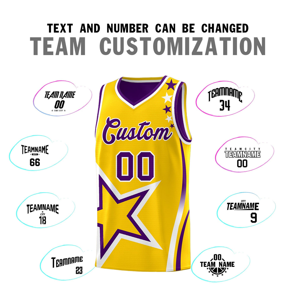 Custom Purple Gold White Star Series Reversible Sets Basketball Jersey| KXKSHOP